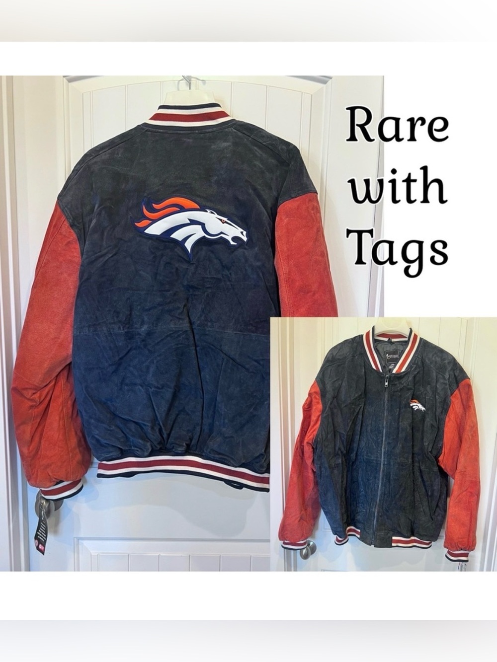 Deadstock NWT Rare Vintage NFL Denver Broncos Leather Bomber Jacket XXL